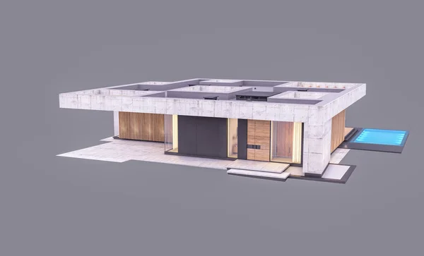 Renderização Casa Concreto Novo Estilo Moderno Com Piscina Estacionamento Para — Fotografia de Stock