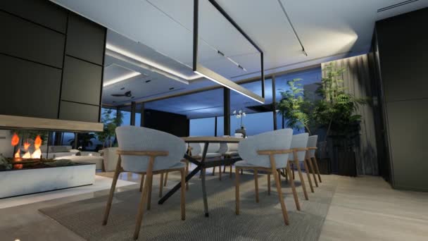 Redare Video Interiorului Modern Confortabil Living Scara Zonei Luat Masa — Videoclip de stoc
