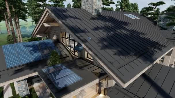 Video Rendering Der Installation Sonnenkollektoren Auf Dem Dach Des Modernen — Stockvideo