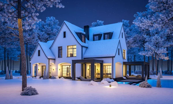 Representación Lindo Acogedor Blanco Negro Moderno Estilo Tudor Casa Con — Foto de Stock