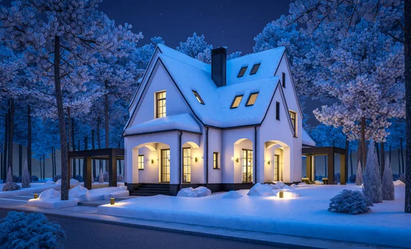 Representación Lindo Acogedor Blanco Negro Moderno Estilo Tudor Casa Con —  Fotos de Stock