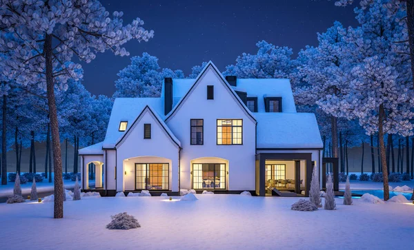 Representación Lindo Acogedor Blanco Negro Moderno Estilo Tudor Casa Con —  Fotos de Stock