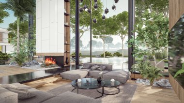 Üç boyutlu pahalı iç döşeme, yeşil duvarlar, canlı yemek alanı merdiveni ve kiralık mutfak. Pahalı mobilyaları, ekipmanları ve çiçekleri olan geniş daireler.