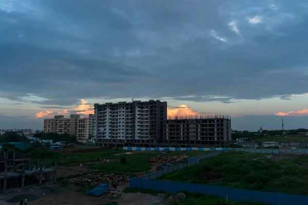 stock image view of the buildings at construction site in the city at sunset time