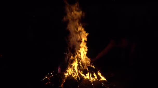 2020年3月9日インド マハラシュトラ州プネー インドの伝統行事のために灯された木製のたき火によってホリ ロフリのヒンドゥ祭りを祝う未確認の人々 — ストック動画