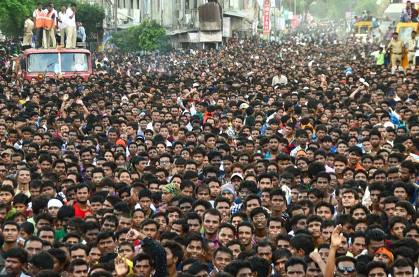 Amravati Maharashtra India August 2016 Crowd Young People Enjoying Govinda Stock Picture