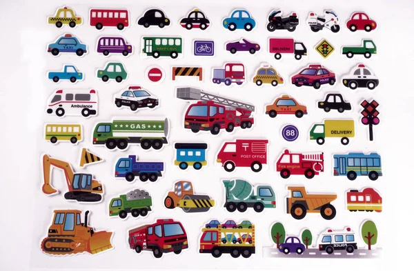 Σετ Αυτοκόλλητων Αυτοκινήτων Έννοια Παιδικών Παιχνιδιών — Φωτογραφία Αρχείου