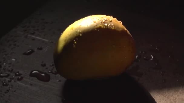 Imagini Studio Fructe Proaspete Mango Picături Apă Întuneric — Videoclip de stoc