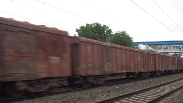 Vagoane Tren Mișcare Calea Ferată — Videoclip de stoc