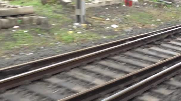 Vue Depuis Train Chemin Fer Avec Rails Traverses — Video