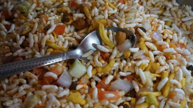 close up view of rice with vegetables, healthy food