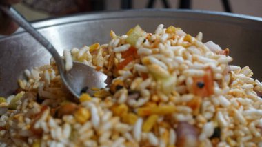 close up view of rice with vegetables, healthy food