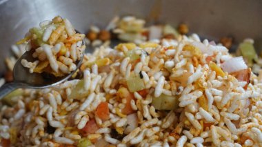 close up view of rice with vegetables, healthy food