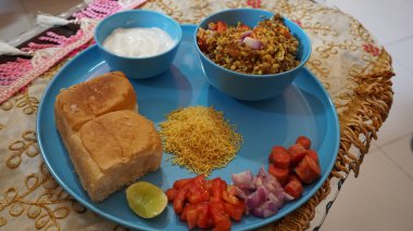 blue bowl of tasty and delicious food, close up view
