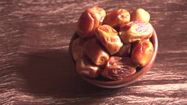 Dried Dates Bowl Wooden Table — Stockvideo