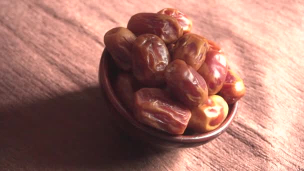 Dried Dates Bowl Wooden Table — Vídeo de stock