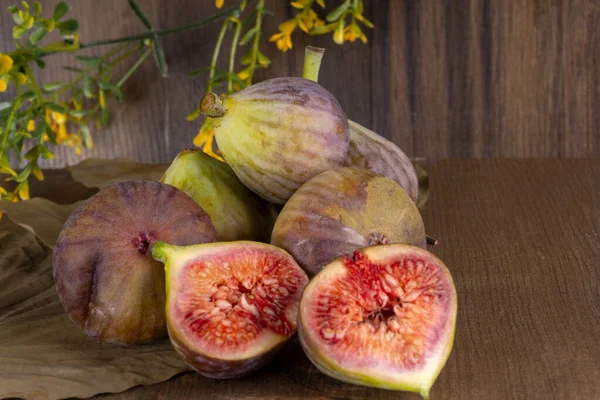 Fresh Ripe Figs Wooden Background — Stock Photo, Image
