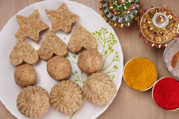 Kekse Aus Kichererbsenmehl Mit Indischen Gewürzen Nahsicht — Stockfoto