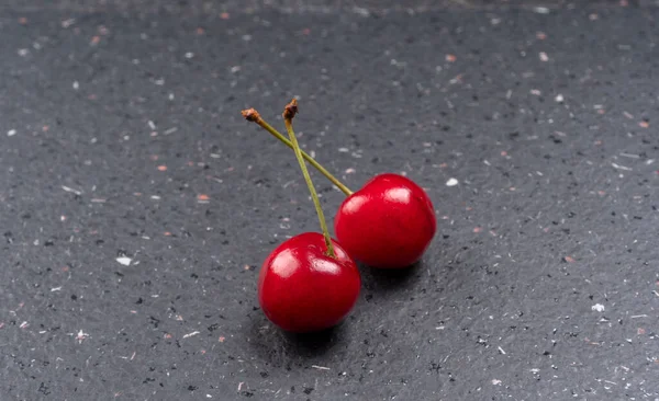 Fresh Ripe Red Cherries Granite Background — Stock Photo, Image