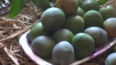 Mango meyveleri tepside samanla