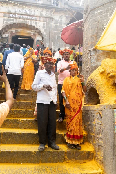 Джеджу Махараштра Индия Апреля 2023 Года Индуистские Девы Собираются Поклонение — стоковое фото