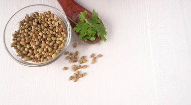 Kişniş tozu, Hint baharatı ve bitkileri için bir kase kişniş tohumu..