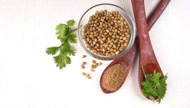 Kişniş tozu, Hint baharatı ve bitkileri için bir kase kişniş tohumu..