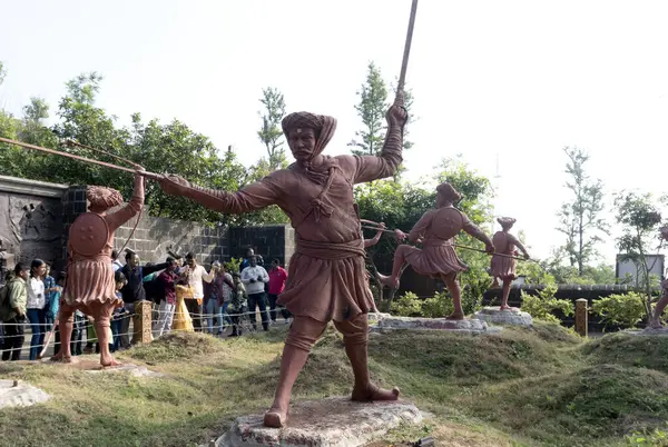 stock image Pune, Maharastra,India - November 18 2019: Statues of a tribal warriors from India. Indigenous communities who took revolt against colonial powers.