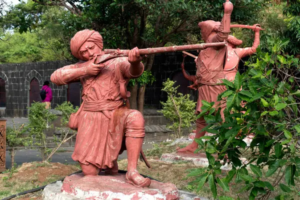 stock image Pune, Maharashtra, India - December 10 2023: statues of maharashtra warriors in Sinhagad fort (Kondhana Killa) near Pune. 