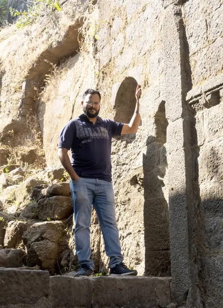 stock image Pune, Maharashtra, India - December 10 2023: Tourist visiting Sinhagad fort (Kondhana Killa) near Pune. Sinhagad is an ancient hill fortress located at around 49 km southwest of the city of Pune.