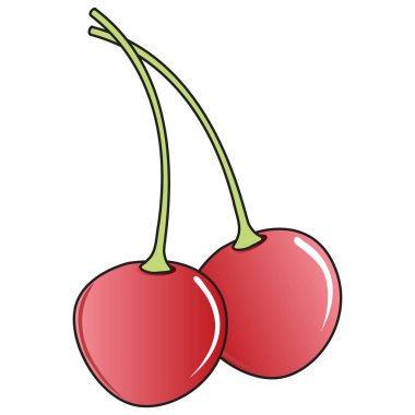 Beyaz arkaplanda izole edilmiş kiraz vektör illüstrasyonu. Üst görünüm