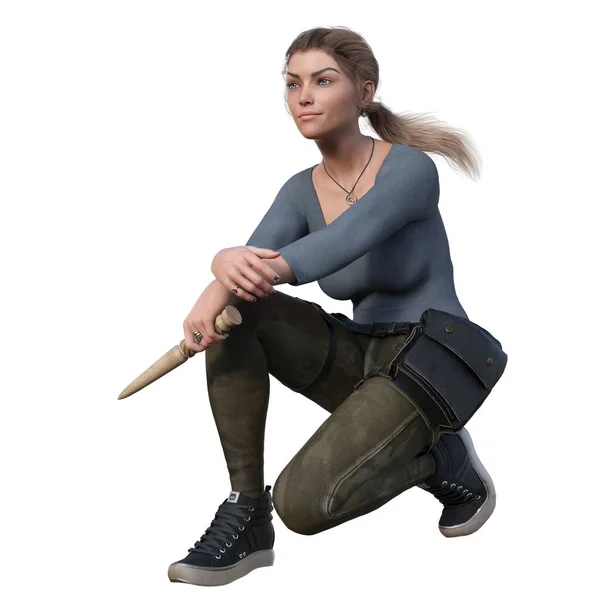 Rendering Illustration Urban Fantasy Vampire Hunter Female Woman Teen Long — Stock Photo, Image