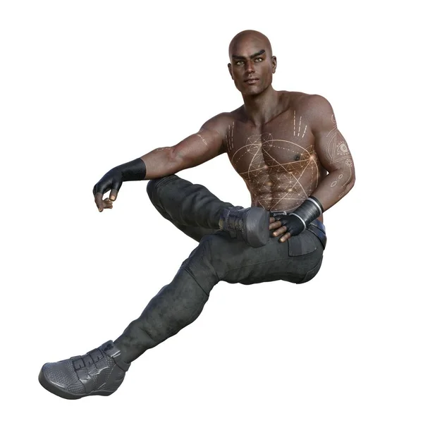 Render Illustratie Afrikaans Amerikaans Zwart Man Spieren Geschoren Hoofd Amberkleurige — Stockfoto