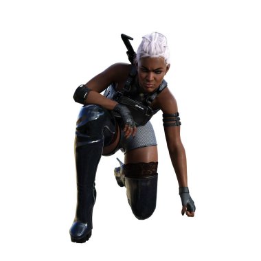 3D çizim, illüstrasyon, bilim kurgu Afrikalı Amerikalı savaşçı kadın..