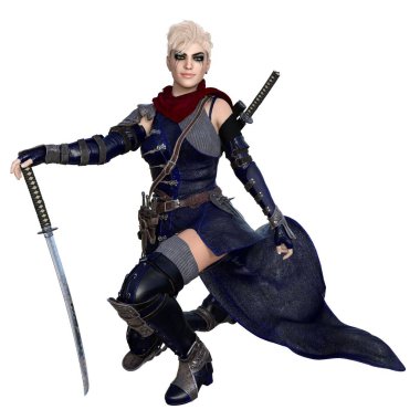 3 boyutlu tasvir, illüstrasyon, genç sarışın kadın ortaçağ avcısı.