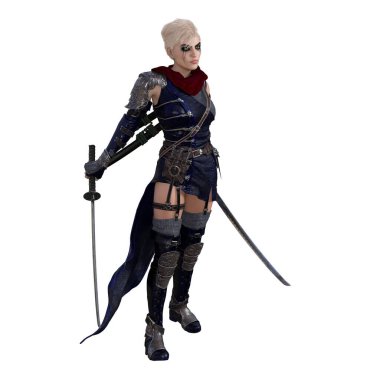 3 boyutlu tasvir, illüstrasyon, genç sarışın kadın ortaçağ avcısı.