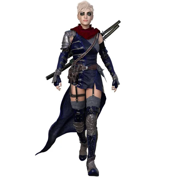 3 boyutlu tasvir, illüstrasyon, genç sarışın kadın ortaçağ avcısı.