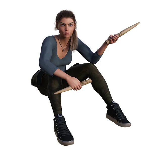 3 boyutlu tasvir, illüstrasyon, genç dişi vampir avcısı