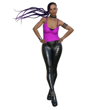 3D render, illustration, urban fantasy, African American woman.