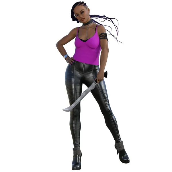 3D render, illustration, urban fantasy, African American woman.