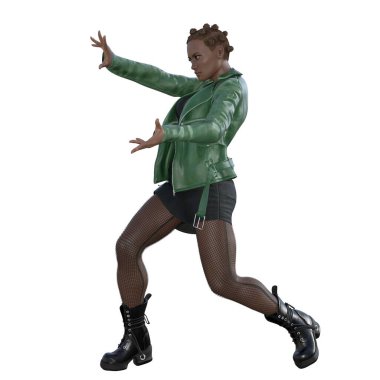 3D render, illustration, urban fantasy, African american woman.