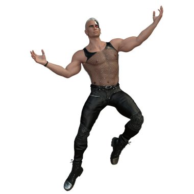 3D render, illustration, sci-fi fantasy, punk inspired well built AI man.