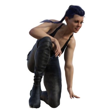 3D render, illustration, urban fantasy, caucasian hunter woman.