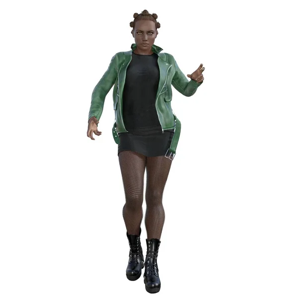 3D render, illustration, urban fantasy, African american woman.