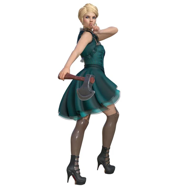 Render Illustration Blonde Weibliche Figur Grünen Märchenkostüm — Stockfoto