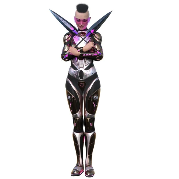 3D渲染 科幻女战士 — 图库照片