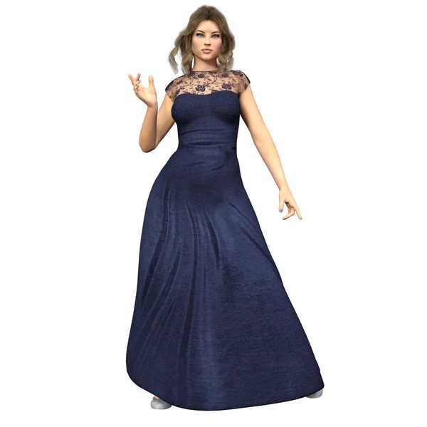 CG, 3D görüntüleme, illüstrasyon, mavi gecelikli sarışın beyaz kadın.,