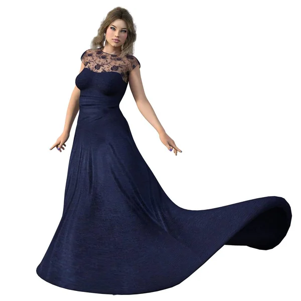 CG, 3D görüntüleme, illüstrasyon, mavi gecelikli sarışın beyaz kadın.,