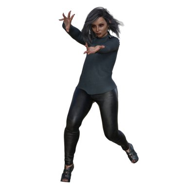 3D tasvir, illüstrasyon, şehir fantazisi kadın