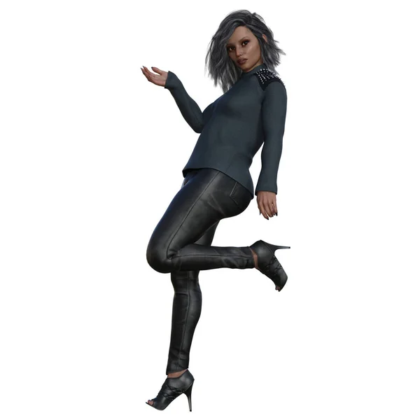 3D tasvir, illüstrasyon, şehir fantazisi kadın